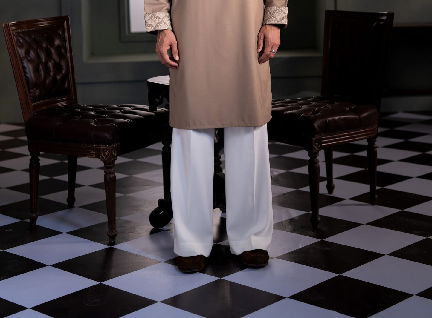 Royal Traditional Panjabi Set – Tan Kurta with Luxury Pleated Trousers