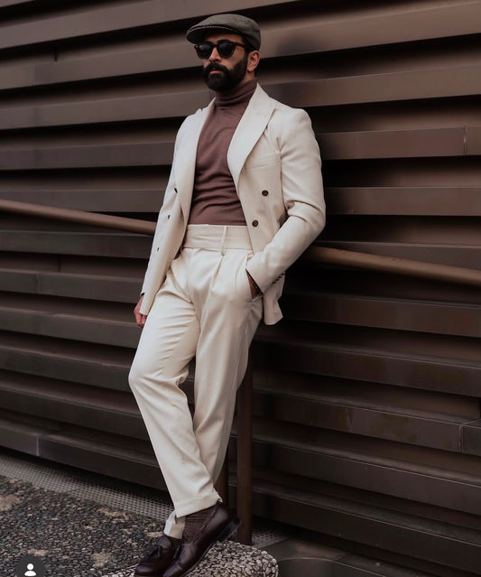 Classic Fit Italian Cut Men's 2-Piece Suit - Premium White Suit