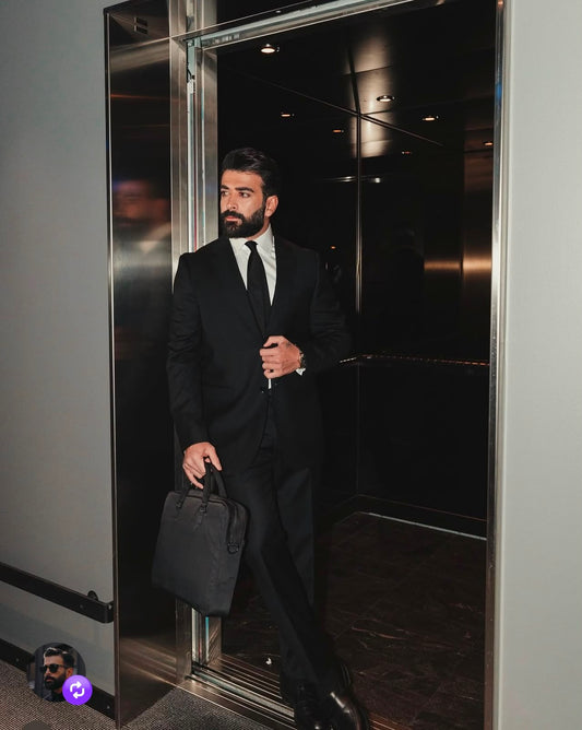 Classic Fit Italian Cut Men's 2-Piece Suit - Premium Black