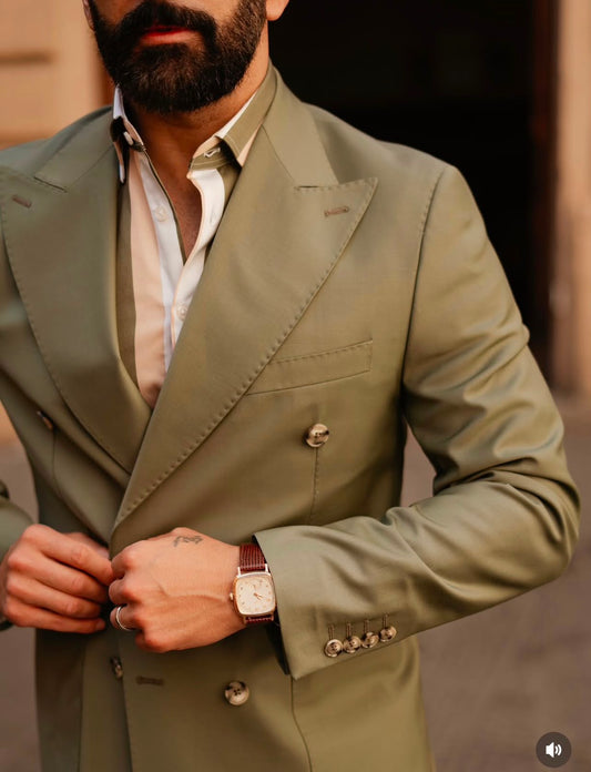Classic Fit Italian Cut Men's 2-Piece Suit - Premium Olive