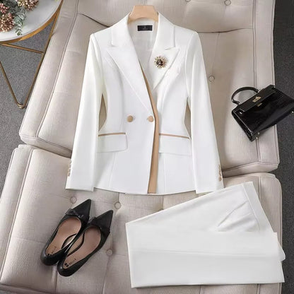 Elegance Tailored 2-Piece Pant Suit for Women - Premium White Formal Blazer & Trousers