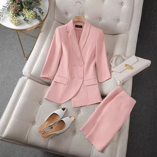 Elegance Tailored 2-Piece Pant Suit for Women - Premium pink Formal Blazer & Trousers