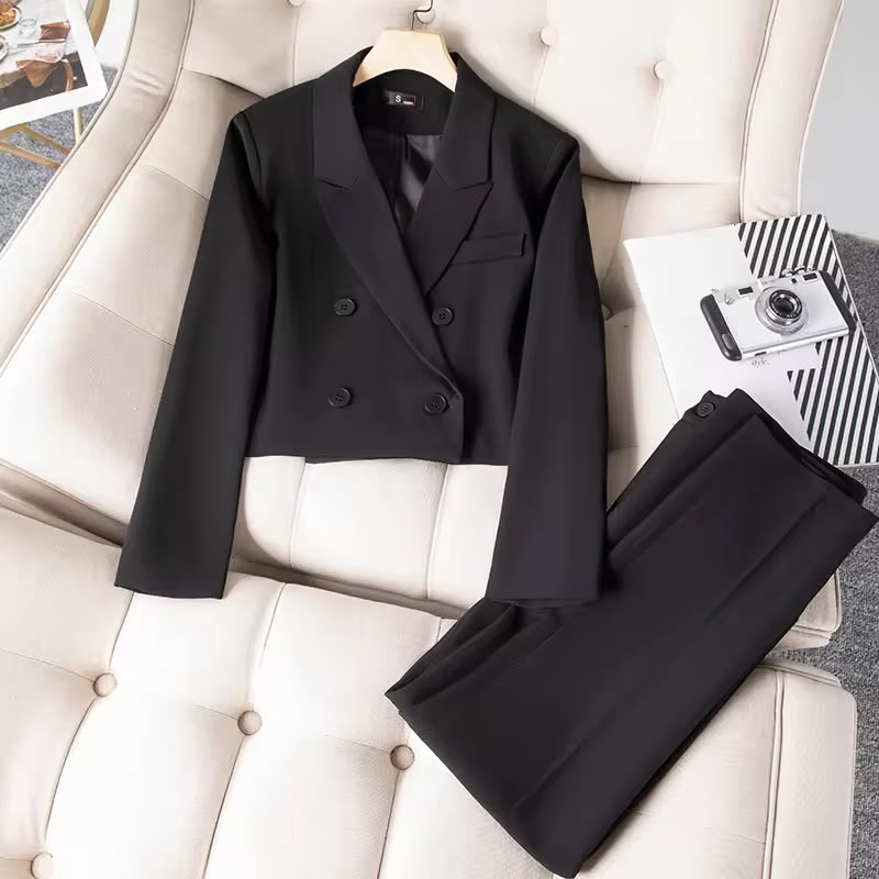 Elegance Tailored 2-Piece Black Pant Suit for Women - Premium Formal Blazer & Trousers
