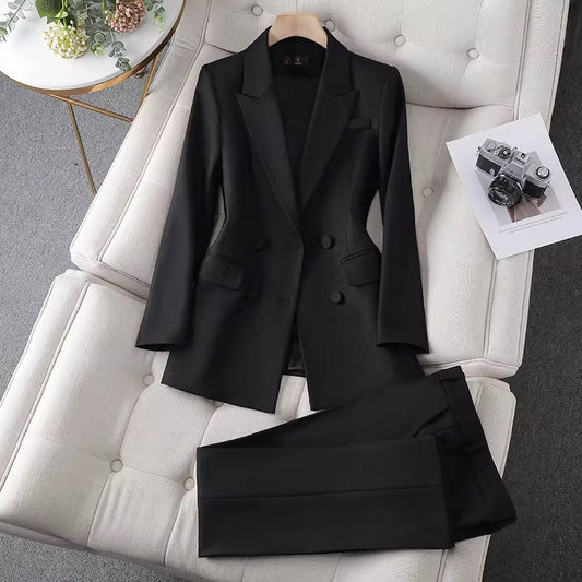 Elegance Tailored 2-Piece Black Pant Suit for Women - Premium Formal Blazer & Trousers