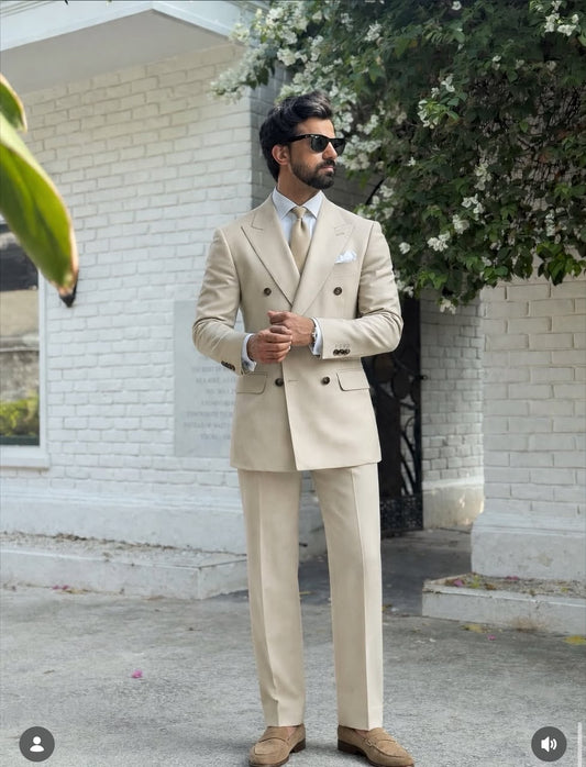 Classic Fit Italian Cut Men's 2-Piece Suit - Premium Beige